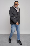 Оптом Куртка спортивная болоньевая мужская зимняя с капюшоном черного цвета 3111Ch в Уфе, фото 11