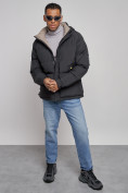 Оптом Куртка спортивная болоньевая мужская зимняя с капюшоном черного цвета 3111Ch в Перми, фото 12