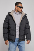 Оптом Куртка спортивная болоньевая мужская зимняя с капюшоном черного цвета 3111Ch, фото 7