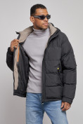Оптом Куртка спортивная болоньевая мужская зимняя с капюшоном черного цвета 3111Ch в Омске, фото 8