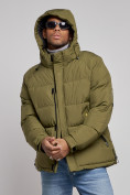 Оптом Куртка спортивная болоньевая мужская зимняя с капюшоном цвета хаки 3111Kh, фото 6