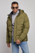 Оптом Куртка спортивная болоньевая мужская зимняя с капюшоном цвета хаки 3111Kh, фото 9