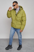 Оптом Куртка спортивная болоньевая мужская зимняя с капюшоном зеленого цвета 3111Z в Перми, фото 10