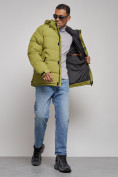 Оптом Куртка спортивная болоньевая мужская зимняя с капюшоном зеленого цвета 3111Z, фото 13