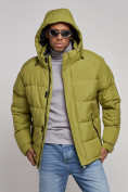 Оптом Куртка спортивная болоньевая мужская зимняя с капюшоном зеленого цвета 3111Z, фото 6