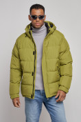 Оптом Куртка спортивная болоньевая мужская зимняя с капюшоном зеленого цвета 3111Z в Санкт-Петербурге, фото 7