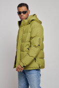 Оптом Куртка спортивная болоньевая мужская зимняя с капюшоном зеленого цвета 3111Z в Омске, фото 9