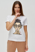 Оптом Женские футболки с принтом белого цвета 3130Bl в Екатеринбурге