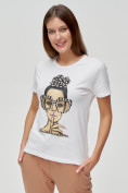 Оптом Женские футболки с принтом белого цвета 3130Bl в Екатеринбурге, фото 4