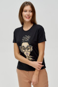 Оптом Женские футболки с принтом черного цвета 3130Ch в Екатеринбурге, фото 4