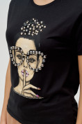 Оптом Женские футболки с принтом черного цвета 3130Ch в Казани, фото 6