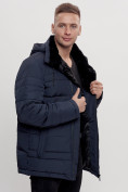 Оптом Куртка классическая с мехом мужская темно-синего цвета 3166TS, фото 12