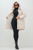 Оптом Куртка зимняя женская с капюшоном модная бежевого цвета 3193B, фото 16