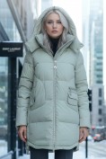 Оптом Куртка зимняя женская с капюшоном модная салатового цвета 3193Sl