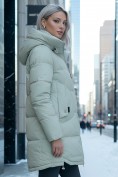 Оптом Куртка зимняя женская с капюшоном модная салатового цвета 3193Sl, фото 3