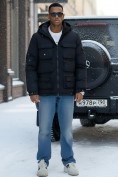 Оптом Куртка спортивная мужская зимняя с капюшоном черного цвета 3222Ch, фото 4