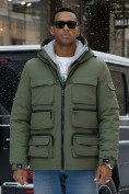 Оптом Куртка спортивная мужская зимняя с капюшоном зеленого цвета 3222Z, фото 4