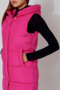 Оптом Жилет женский утепленный с капюшоном розового цвета 3305R в Казани, фото 7