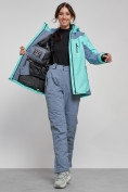 Оптом Горнолыжная куртка женская зимняя бирюзового цвета 3310Br в Екатеринбурге, фото 11