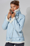 Оптом Дубленка женская зимняя авиатор с мехом голубого цвета 3321Gl, фото 10