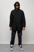 Оптом Парка косуха мужская с капюшоном демисезонная черного цвета 3329Ch в Саратове, фото 11