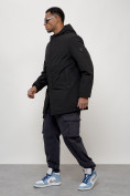 Оптом Парка косуха мужская с капюшоном демисезонная черного цвета 3329Ch в Южно-Сахалинске, фото 2