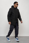 Оптом Парка косуха мужская с капюшоном демисезонная черного цвета 3329Ch в Сочи, фото 3