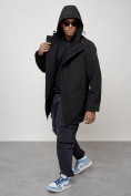 Оптом Парка косуха мужская с капюшоном демисезонная черного цвета 3329Ch в Оренбурге, фото 5