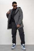 Оптом Парка косуха мужская с капюшоном демисезонная серого цвета 3329Sr, фото 12