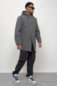 Оптом Парка косуха мужская с капюшоном демисезонная серого цвета 3329Sr, фото 3