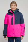 Оптом Горнолыжная куртка женская зимняя розового цвета 33307R в Екатеринбурге