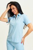 Оптом Спортивная футболка поло женская голубого цвета 33412Gl в Екатеринбурге, фото 2