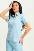 Оптом Спортивная футболка поло женская голубого цвета 33412Gl в Екатеринбурге, фото 3