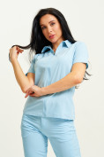 Оптом Спортивная футболка поло женская голубого цвета 33412Gl в Казани, фото 4