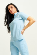 Оптом Спортивная футболка поло женская голубого цвета 33412Gl в Казани, фото 6