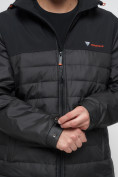 Оптом Куртка спортивная мужская с капюшоном черного цвета 3368Ch в Казани, фото 12