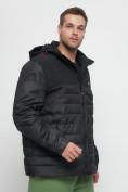 Оптом Куртка спортивная мужская с капюшоном черного цвета 3368Ch в Казани, фото 7