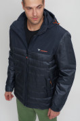 Оптом Куртка спортивная мужская с капюшоном темно-синего цвета 3368TS в Казани, фото 10