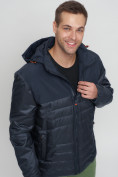 Оптом Куртка спортивная мужская с капюшоном темно-синего цвета 3368TS в Казани, фото 11