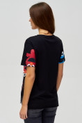 Оптом Женские футболки с принтом черного цвета 34002Ch в Казани, фото 5