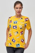 Оптом Женские футболки с принтом желтого цвета 34004J в Казани, фото 5