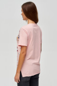 Оптом Женские футболки с принтом розового цвета 34004R в Екатеринбурге, фото 5