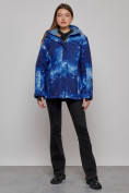 Оптом Горнолыжная куртка женская зимняя большого размера темно-синего цвета 3517TS в Казани, фото 12