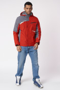 Оптом Куртка спортивная мужская с капюшоном красного цвета 3590Kr в Екатеринбурге