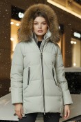Оптом Куртка женская зимняя с мехом енот премиум класса светло-зеленого цвета 381ZS