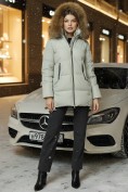 Оптом Куртка женская зимняя с мехом енот премиум класса светло-зеленого цвета 381ZS, фото 4