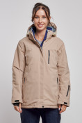 Оптом Горнолыжная куртка женская зимняя большого размера бежевого цвета 3936B в Екатеринбурге