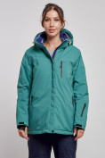 Оптом Горнолыжная куртка женская зимняя большого размера зеленого цвета 3936Z в Казани