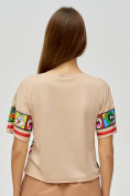 Оптом Топ футболка женская бежевого цвета 3951B в Казани, фото 5
