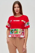 Оптом Топ футболка женская красного цвета 3951Kr в Екатеринбурге
